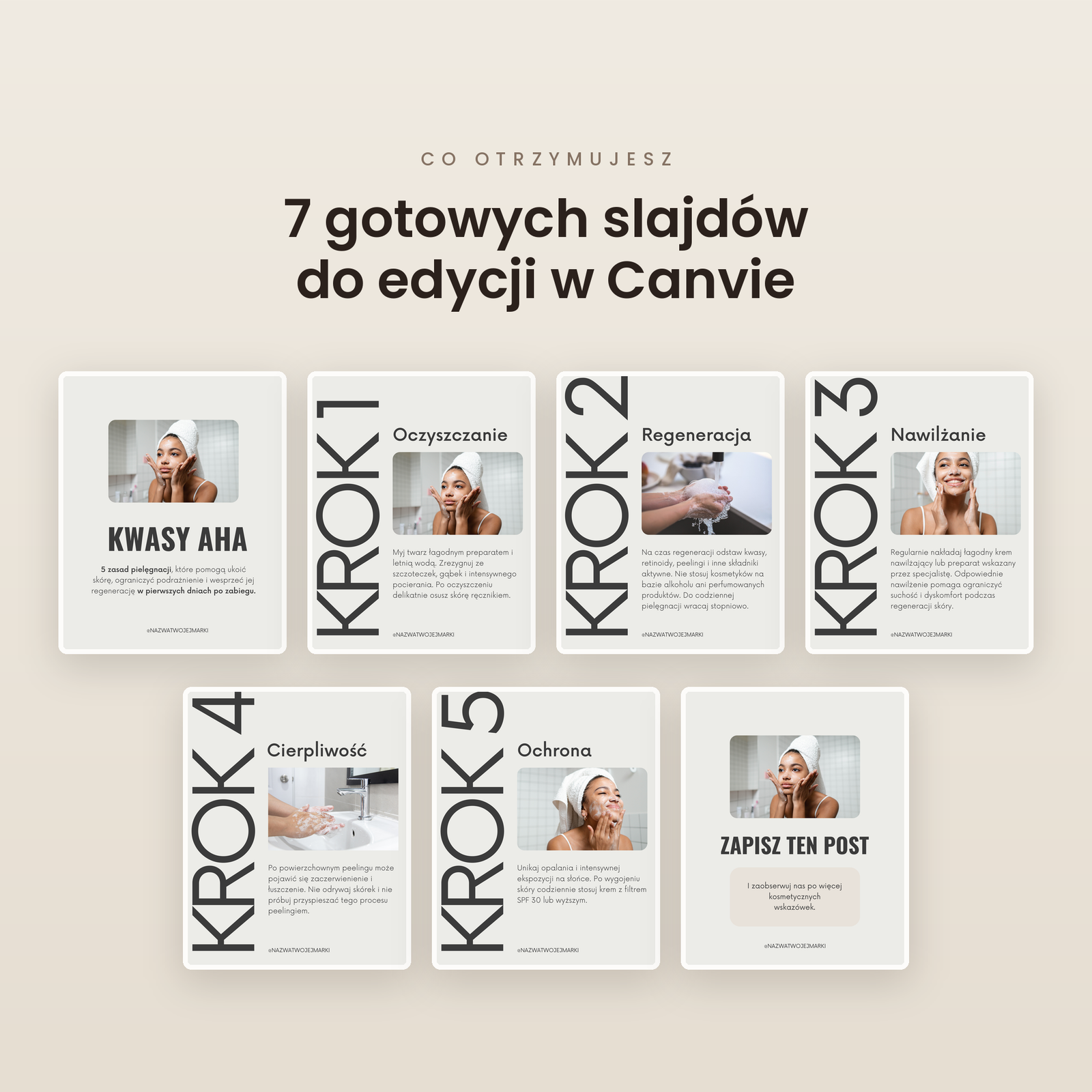 Szablon karuzeli kosmetycznej Canva — pielęgnacja po kwasach AHA - obrazek 3