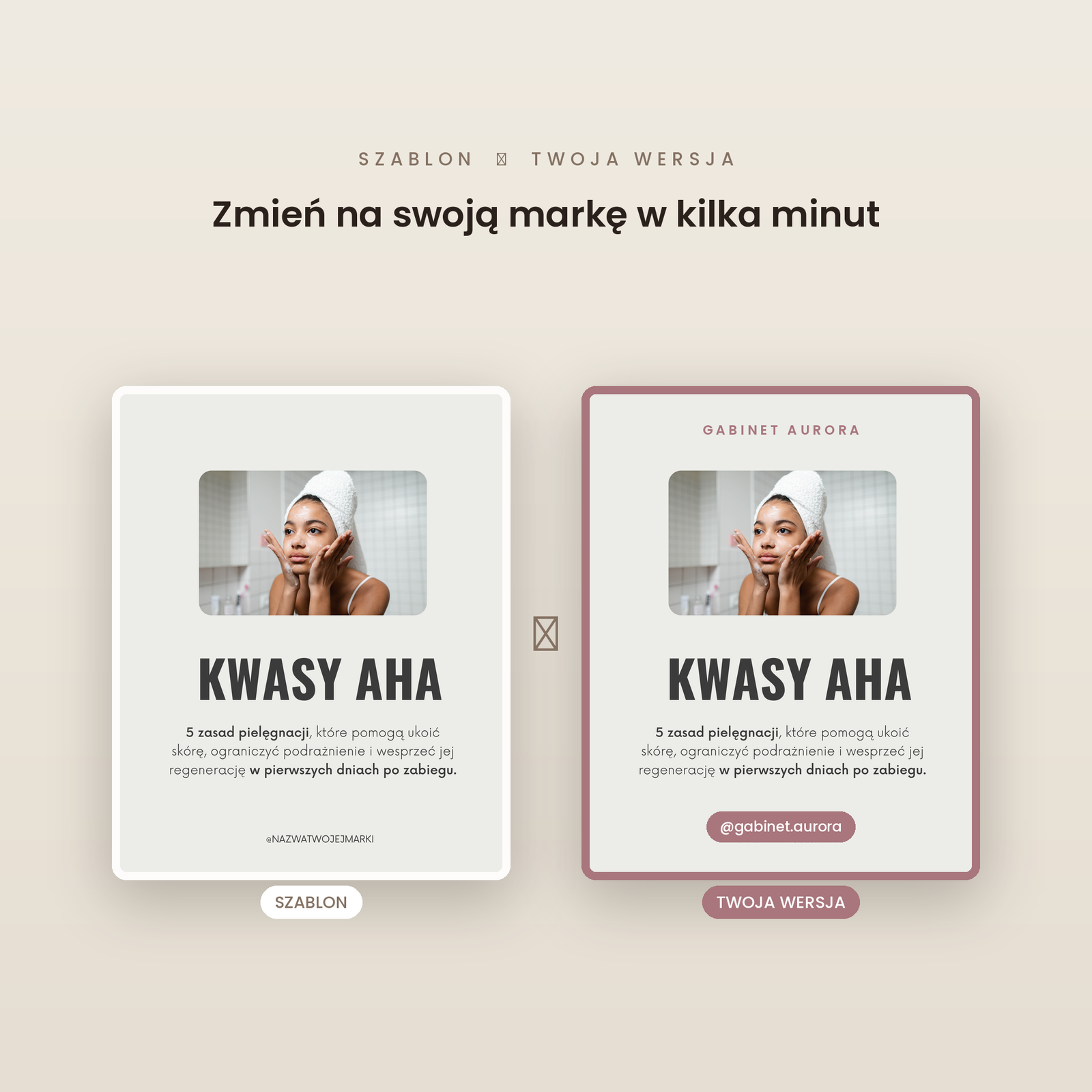 Szablon karuzeli kosmetycznej Canva — pielęgnacja po kwasach AHA - obrazek 2