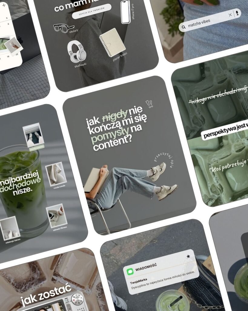 50 szablonów do karuzel i postów – Matcha Aesthetic